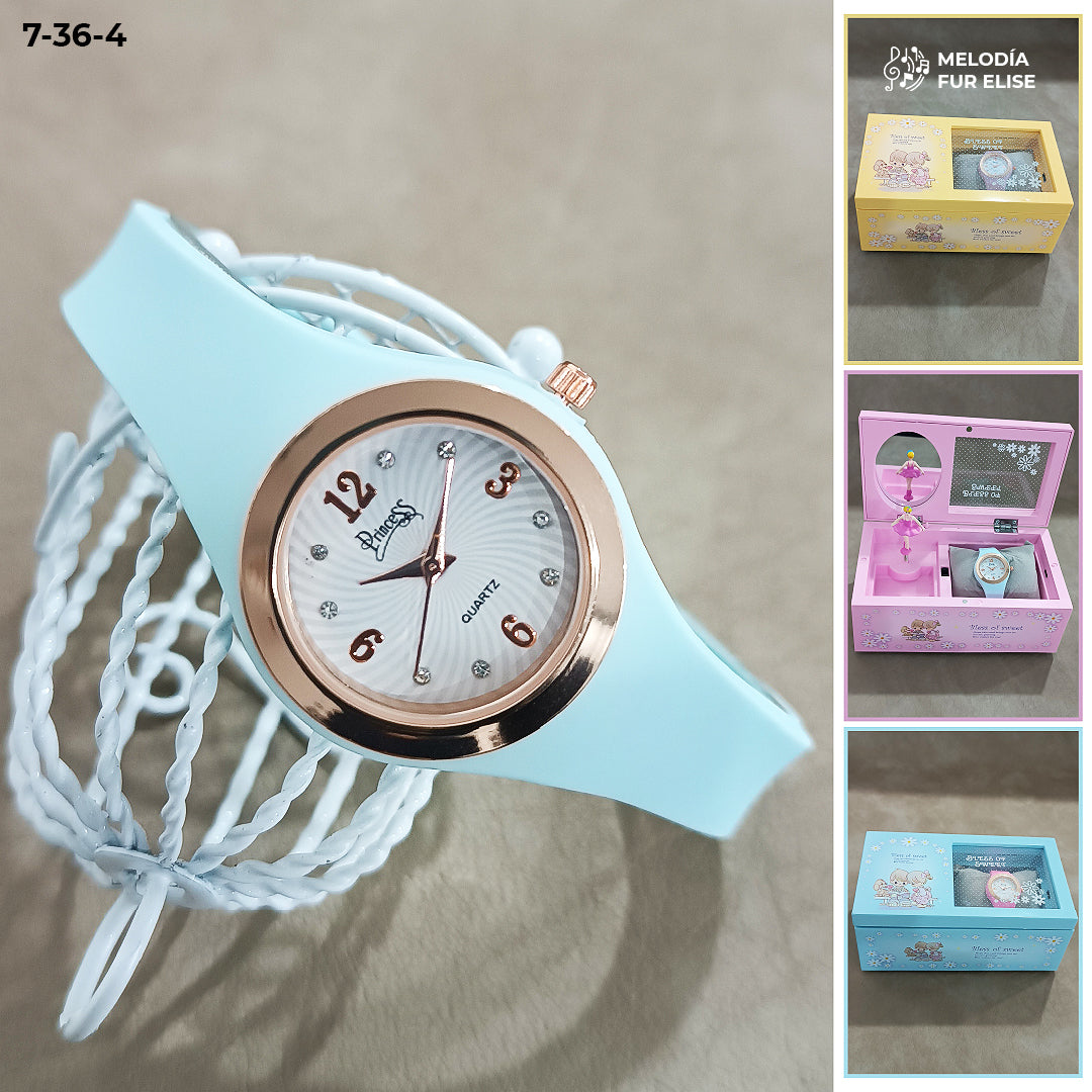 7-36 RELOJ PRINCESS + COFRE MUSICAL BAILARINA