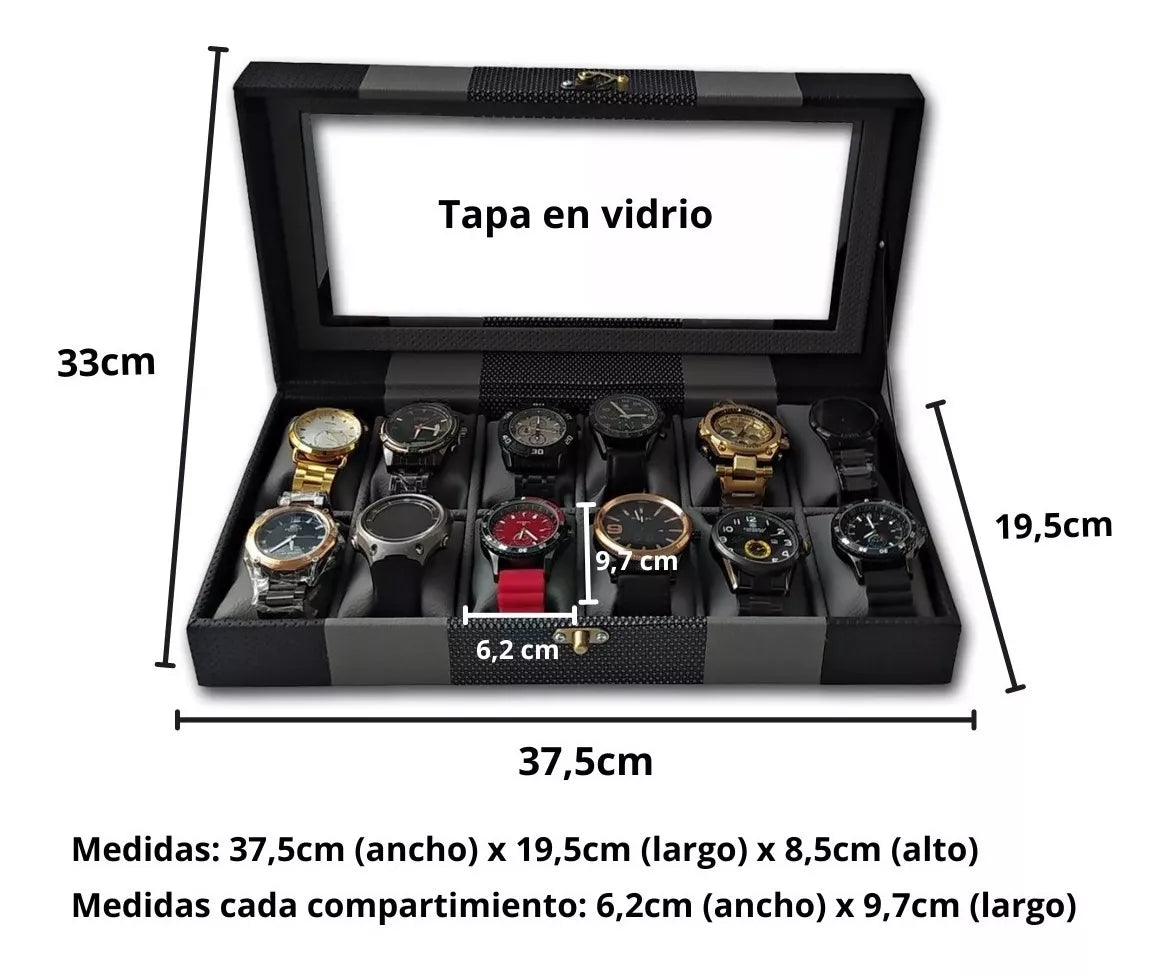 Organizador De Relojes Estuche Relojera De Lujo 12 Puestos