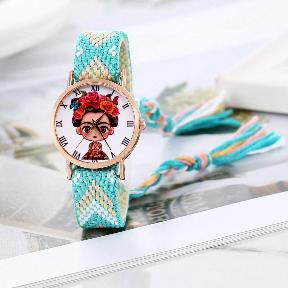 Reloj Frida Tejido Hilos Artesanal Mujer Dama + Estuche