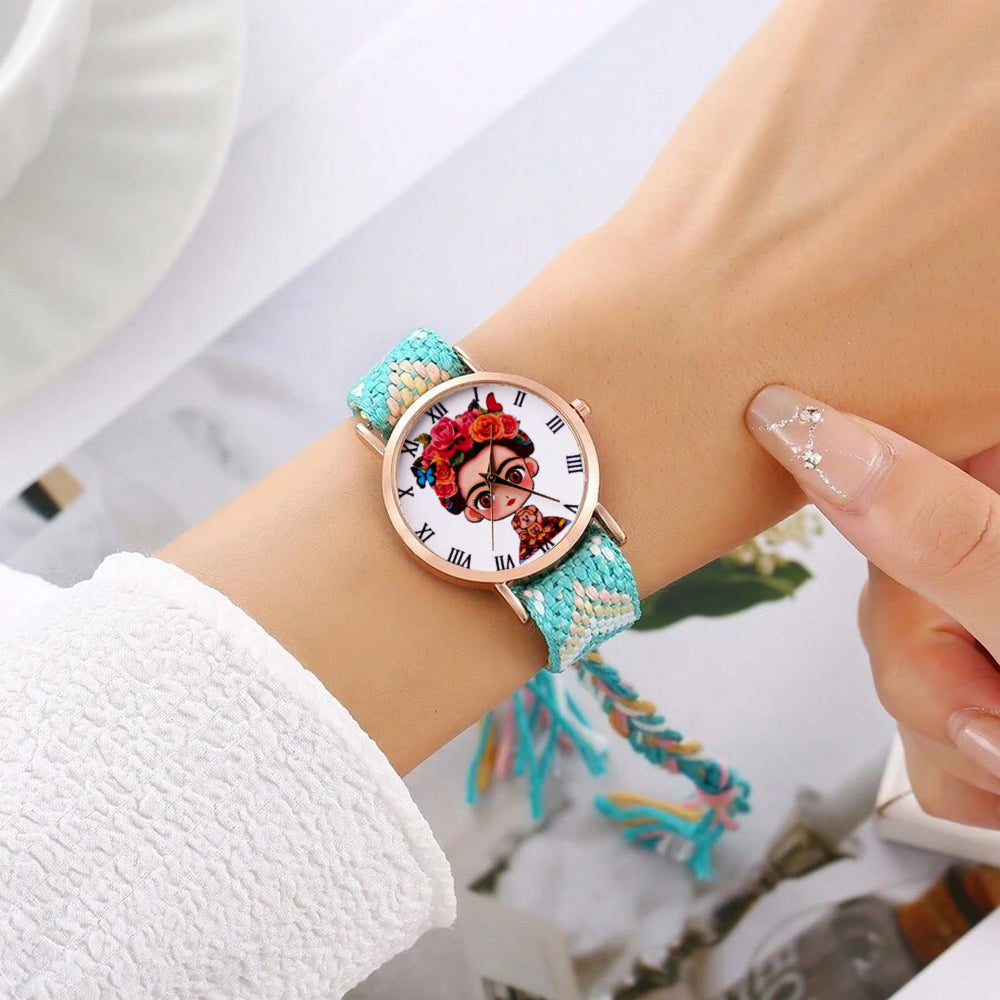 Reloj Frida Tejido Hilos Artesanal Mujer Dama + Estuche