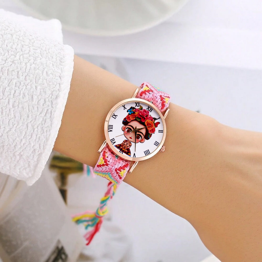 Reloj Frida Tejido Hilos Artesanal Mujer Dama + Estuche